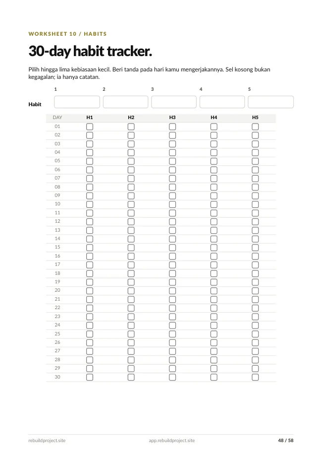 Contoh halaman 30-day habit tracker